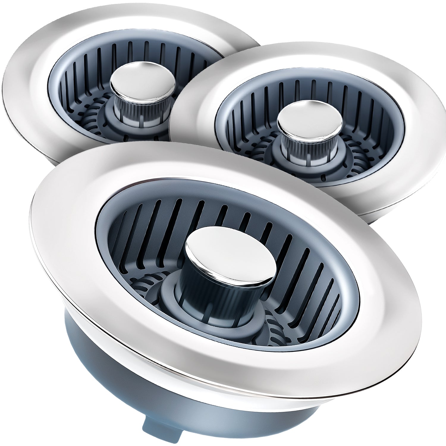 Kitchen Sink Drain Strainer & Sink Stopper, Upgraded 3 in 1 Stainless Steel Drain Plug Combo with Anti-Clog Basket, Pop Up Drain Cover for Standard 3-1/2'', Fits Double Bowl Kitchen Sinks